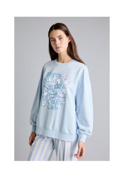 Defacto Regular Fit Uzun Kollu Baskılı Üst Çizgili Alt Pijama Takımı H8801ax26aube343 Mavi-be343
