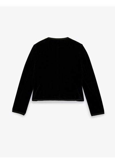Koton Slim Fit Vatkalı Bisiklet Yaka Uzun Kollu Süslü Düğmeli Kadife Ceket Siyah 7wak10033uk