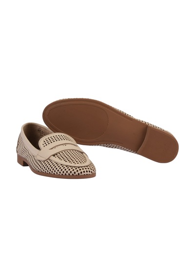 Napa Shoes Kadın Hakiki Deri Delikli Comfort Taban Kadın Babet Napa-aes22201 Krem