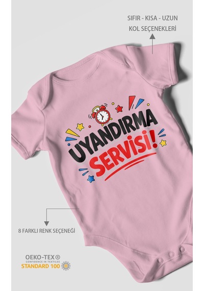 Morivokids Uyandırma Servisi Kısa Kollu Bebek Body %100 Pamuk Koyu Pembe