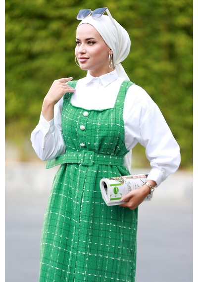 Bestenur Bear Askılı Düğmeli Jile 582 - Yeşil