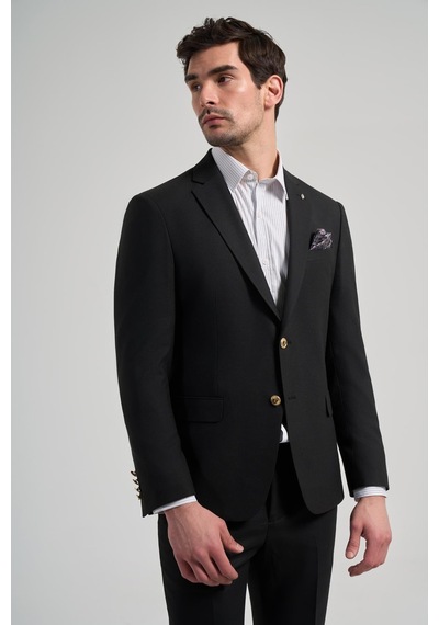 İmza Düz Bez Ayağı Mono Yaka Tam Astar Esnek 6 Drop Slim Fit Ceket 1002245903 Siyah