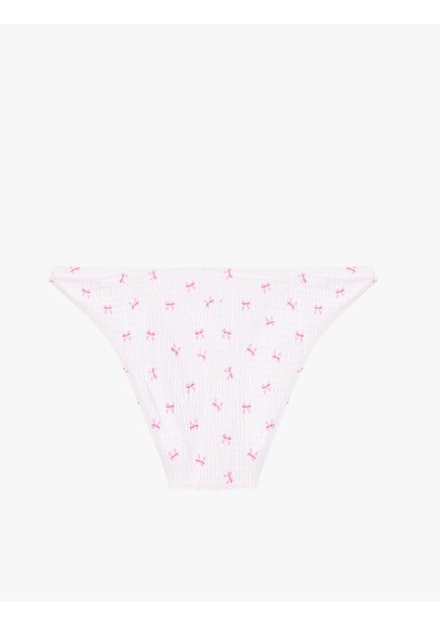 Koton Koton X Sibil Çetinkaya - Kroşe Detaylı Fiyonk Baskılı Dokulu Bikini Altı Pembe Desenli 6sak00070mm