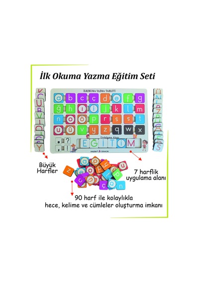 Ahşap İlk Okuma Yazma Eğitim Seti Okuma Yazma Öğreniyorum Türkçe İngilizce