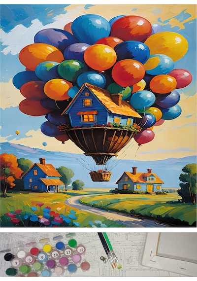Moranka Tuval&boya Sayılarla Boyama Hobi Tuval Seti Numaralıtuval Fırça Boya Dahil Çıtalı 40x50 Cm -masal Evi 1 Adet