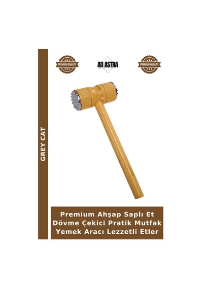 Premium Ahşap Saplı Et Dövme Çekici Pratik Mutfak Yemek Aracı Lezzetli Etler