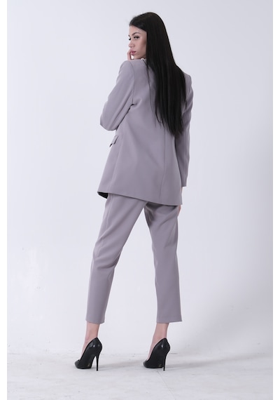 Feminist Gri Kadın Dört Düğmeli Kruvaze Blazer Ceket & Pantolon Takım 0106305