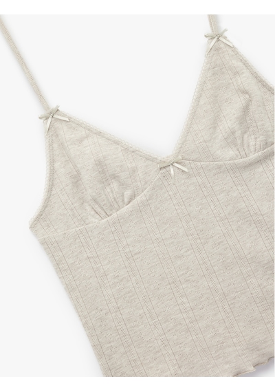 Koton Rahat Kalıp Askılı Crop Pijama Üstü Bej Melanj 7wlk90001mk