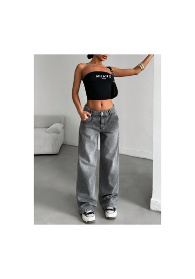 Kene Jeans Ön İşlemli Bol Paça Baggy Jeans Kar Siyah
