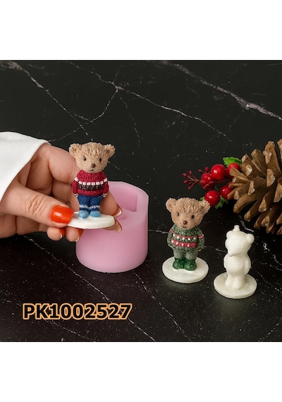 Pk1002527 - Silikon Kalıp Mum Kalıbı - Minik Teddy Ayıcık Renksiz