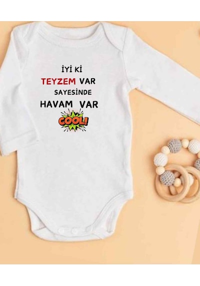 Lupi İsimli Zıbın Yazılı Bebek Zıbın Bej Melanj-açık Teşil Beyaz