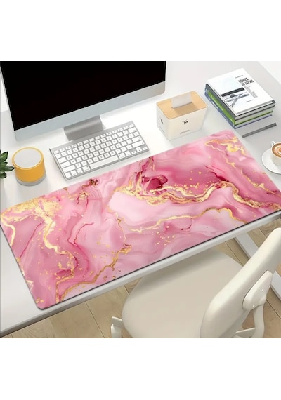 Sge Teknoloji 65x25 Cm Pembe Mermer Tasarımı Kaydırmaz Taban Speed Yüzey Oyuncu Mouse Pad Gaming