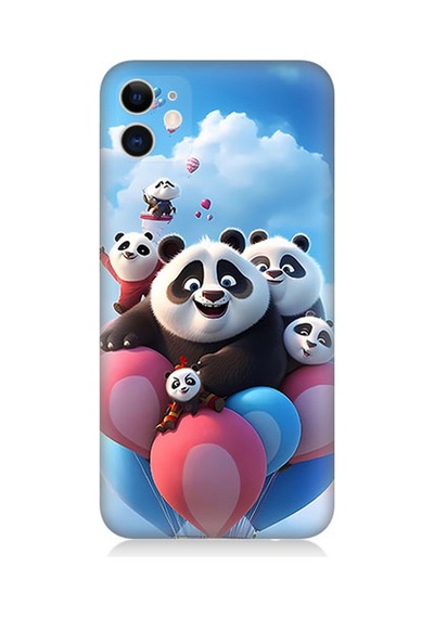Apple Uyumlu iPhone 11 Silikon Kılıf Sevimli Pana Ailesi Uçan Balon