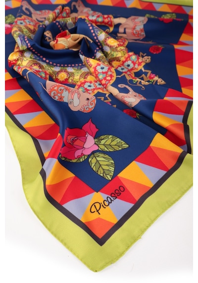 Inno 60x60 Cm Premium Saten Desenli Dikişli Fular Haki