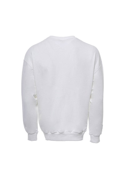 Wessi Bisiklet Yaka Beyaz Ön Baskılı Erkek Sweatshirt Beyaz