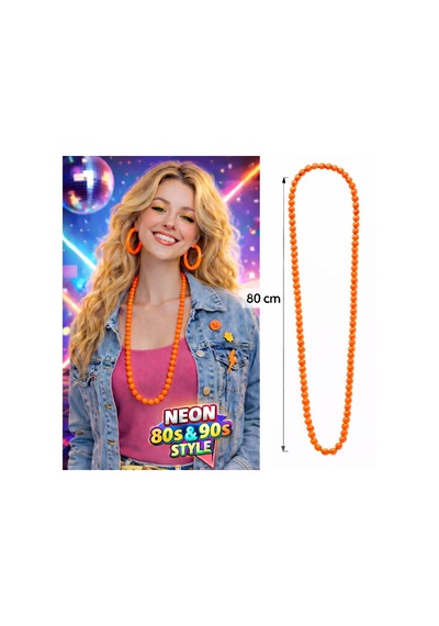 Cosmotex Neon Turuncu Boncuk Kolye 80 Cm Retro 80 Ler 90 Lar Parti Aksesuarı 6