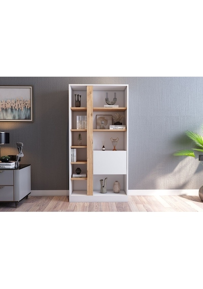 Lotus Kitaplık Kapaklı 160 Cm Atlantik Çam - Beyaz