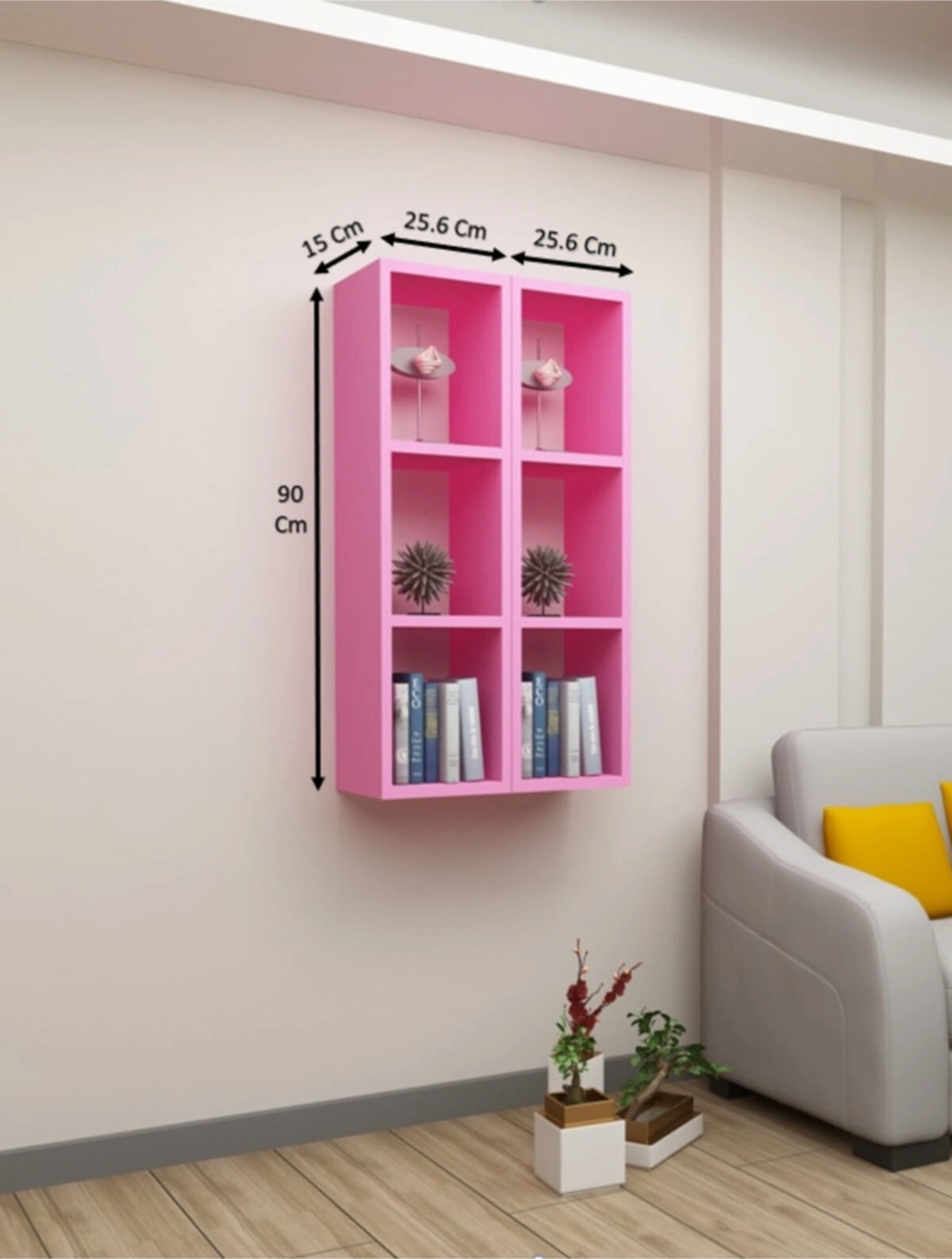 Kitaplık Pembe Duvar Rafı İkili Takım Pembe