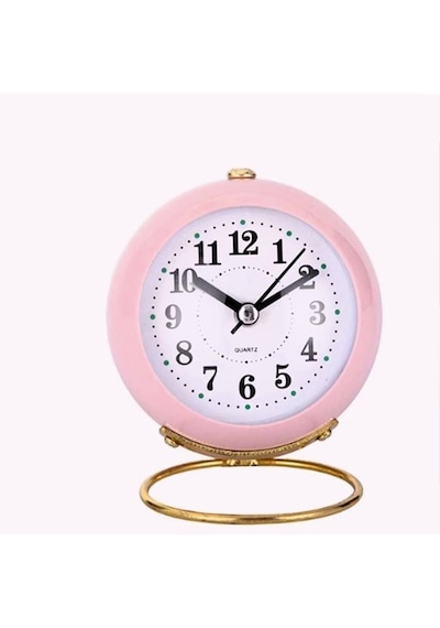Pembe Renkli Işıklı Metal Masa Üstü Alarmlı Çalar Saat