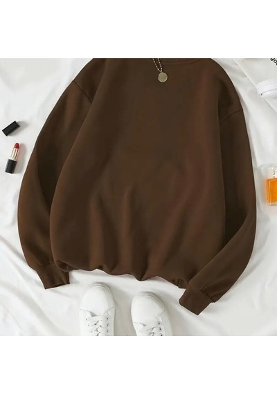 Hırsch Unisex The Moon Baskılı Kahverengi Bisiklet Yaka Sweatshirt Kahverengi