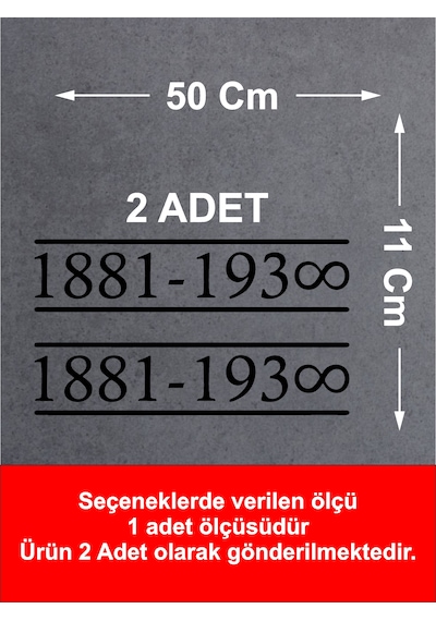 1881 -1938 Sticker - Atatürk Mustafa Kemal Sticker - Araba Oto Motosiklet Karavan Sticker - 00013 50x11 Cm