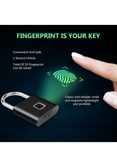 ﻿﻿Parmak İzi Okuyucu Akıllı Smart Çelik Asma Kilit Siyah