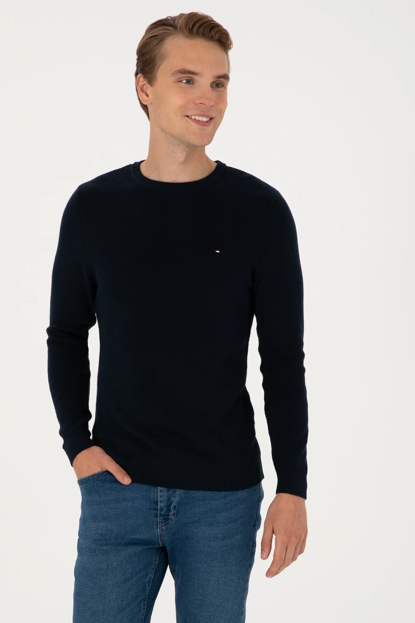 U.S. Polo Assn. Erkek Slim Fit Bisiklet Yaka Lacivert Basic Kazak 50313667-VR033