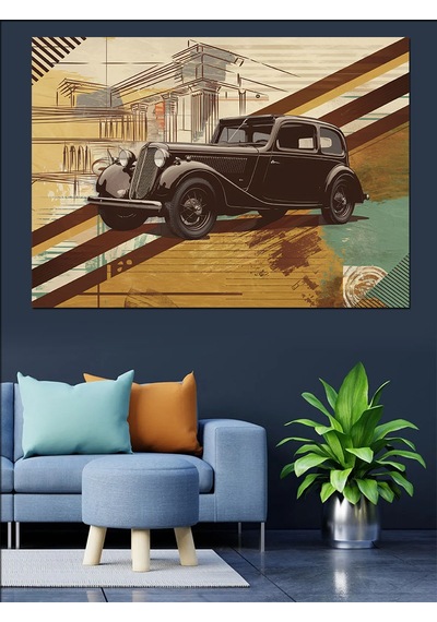 Vintage Tarzda Klasik Araba Dekoratif Kanvas - Mdf Ahşap Tablo