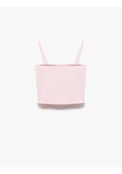 Koton Renk Kontrastlı Fiyonk Detaylı Slim İnce Askılı Crop Üst Pembe 5sak10339ek Gül