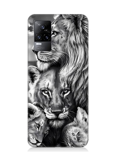 Vivo V21e Uyumlu Siyah Beyaz Aslan Ailesi Desenli Silikon Kılıf