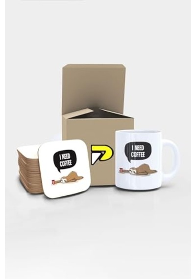 Hayvan I Coffee Tasarımlı Baskılı Kupa Bardak Seti Eğlenceli Özel Hediye Mug Çok Renkli