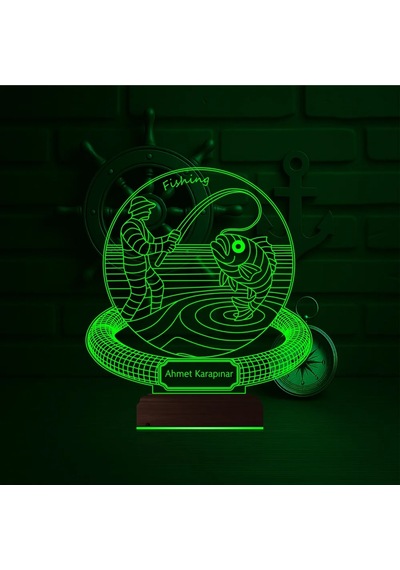 Luvivia Balıkçı Olta Balık Avı Kişiye Özel 3d Lamba - Masa Gece Lambası Şeffaf