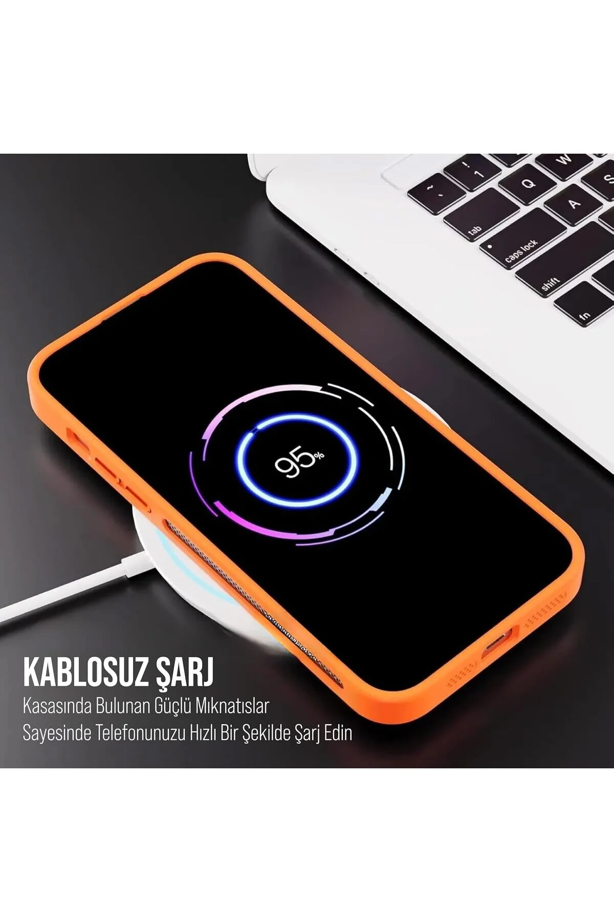 İphone 13 Uyumlu Magsafe Kılıf Mıknatıslı Standlı Darbeye Dayanıklı Mat Şeffaf Arka Kapak Lens li Turuncu