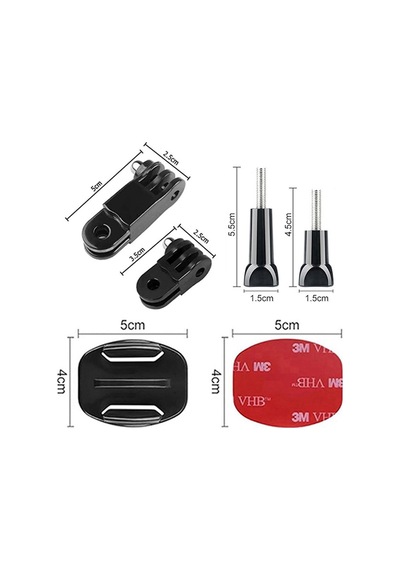 Gplus Bs06y 6 Parça Flat Zemin Düz Yüzey 3 Yollu Aksiyon Kamera Uyumlu 3m Yapışkan Motor Kask Bağlantı Seti Siyah