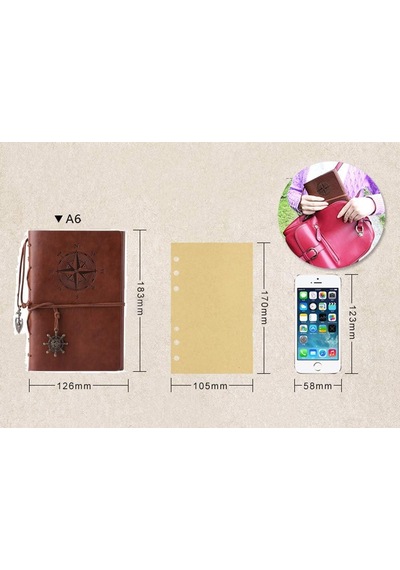 Vintage Doldurulabilir Notebook, Birinci Sınıf Pu-deri Klasik Kabartmalı Travel Journal Günlük Boş Sayfa Ve Retro Kolye Ucu Mavi