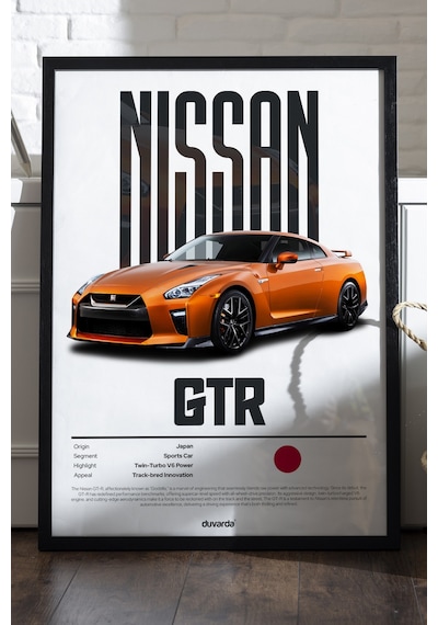 Nissan Gtr Araba Siyah Ahşap Çerçeveli Poster, Dekoratif Duvar Tablosu