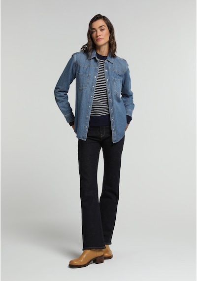 Colin's Colins Regular Fit Klasik Yaka Düz Kadın Mid İndigo Denim Uzun Kol Gömlek Cl1082784 Q1.v1 Dn45183