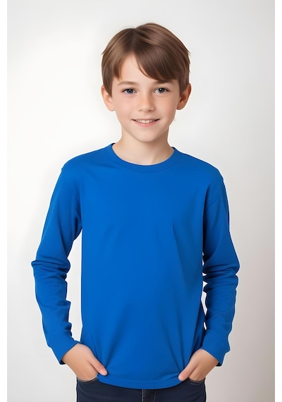 Fyk Kids Düz Basic Unisex Sweatshirt Mavi