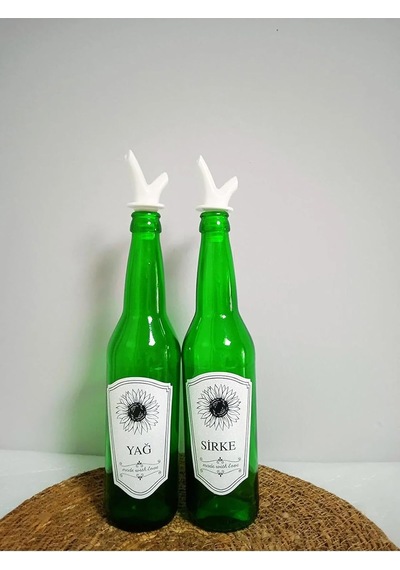 Yağdanlık 2 Adet Cam Şişe Yağlık Sirkelik 750 Ml Yeşil Cam Çok Renkli