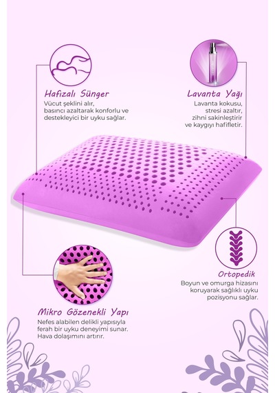 Viscofoam Aroma Terapi Hava Kanallı Ortopedik Yastık Visco Yastık Lavanta 60x4016cm