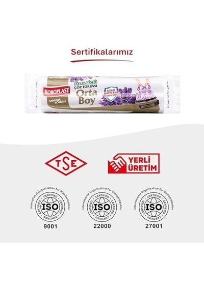 Lavanta Kokulu Orta Boy Büzgülü Çöp Poşeti 15&apos Li 55x60 Cm, Kolay Bağlanır Kokulu Büzgülü Orta Boy Çöp Torbası, Sızdırmaz, Yırtılmaz, Geri Dönüştürülebilir Atık Torba, Ekstra Güçlü Çöp Poşeti