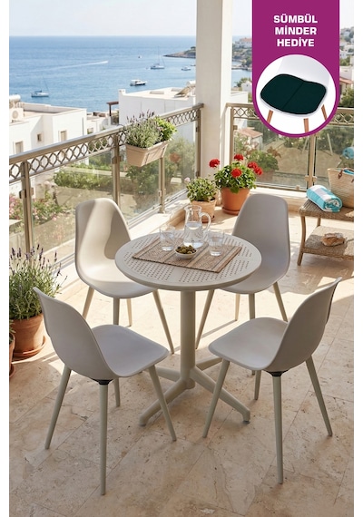 Vilinze Tilia Plastik Bahçe Balkon Bistro Seti Katlanır Masa 60 60 Cm 1+4 Set Bej