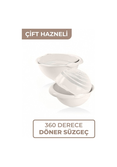 Twist 360 Derece Dönebilir Çift Hazneli Süzgeç, Makarna Meyve Ve Sebze Süzme Aparatı Plastik Diğer
