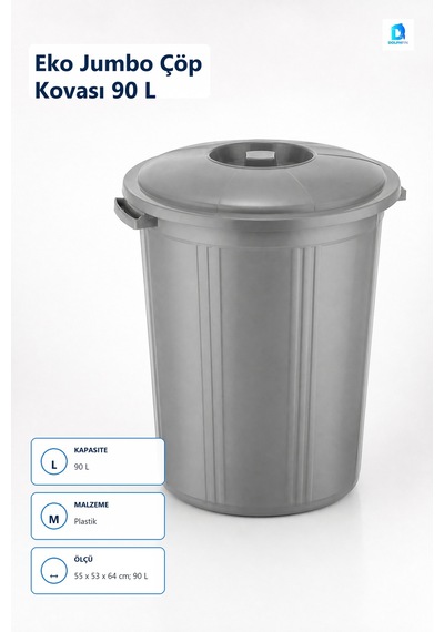 Eko Büyük Çöp Kovası 90 L Plastik, 55 X 53 X 64 Cm