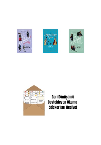 Üç Silahşörler 5 - Demir Maskeli Adam Ciltli + Monte Cristo Kontu + Üç Silahşörler Yirmi Yıl Sonra Ciltli + Okuma Sticker'ları