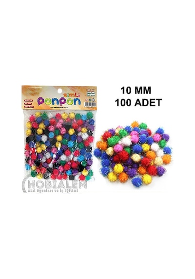 100 Adet. Simli Ponpon. 10 Mm. Renkli Peluş Ponpon. Minik  Ponpon.