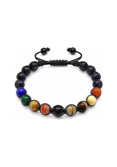 Tesbihane Makrome Örgülü Küre Kesim Çoklu Doğaltaş Yıldız Gezegen Kombinli Bileklik Siyah