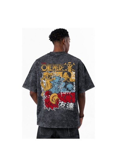 One Piece Monkey D. Luffy Ace Sabo Anime Baskılı Unisex Oversize Siyah