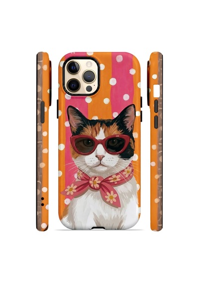 Velvoria Valestra Turuncu Retro Kedi Apple iPhone Uyumlu 12 Pro Darbe Korumalı Kılıf Valestra Select - Turuncu Retro Kedi