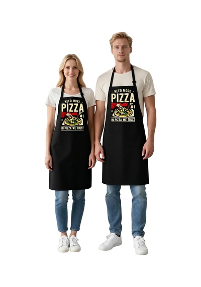 Unisex Mutfak Önlüğü Pizza Baskılı Retro Tasarım Dijital Baskı Ra Siyah